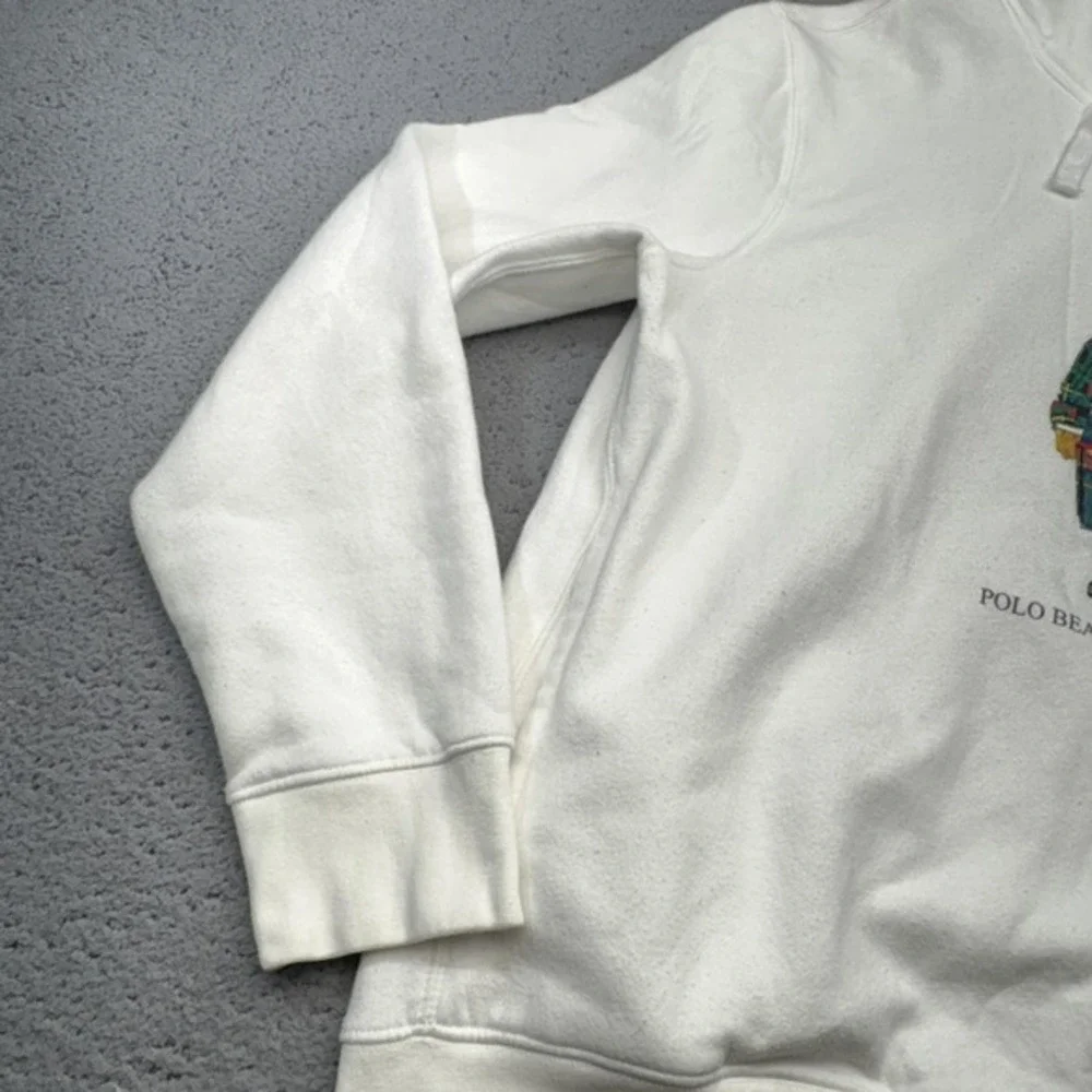 Polo Ralph Lauren Hoodie Mens Large White Pullover Preppy Bear Robe‎ Academic